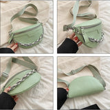 Solid Colour PU Leather Waist Bag For Women Stylish Fanny Pack