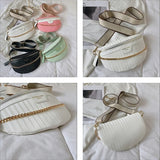 Striped PU Leather Chain Waist Bag for Women Fanny Pack Female