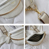 Striped PU Leather Chain Waist Bag for Women Fanny Pack Female