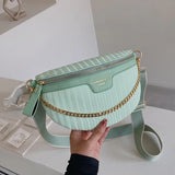 Striped PU Leather Chain Waist Bag for Women Fanny Pack Female