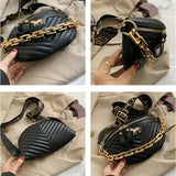 Tabby PU Leather Chain Waist Bags V Stripe Fanny Pack
