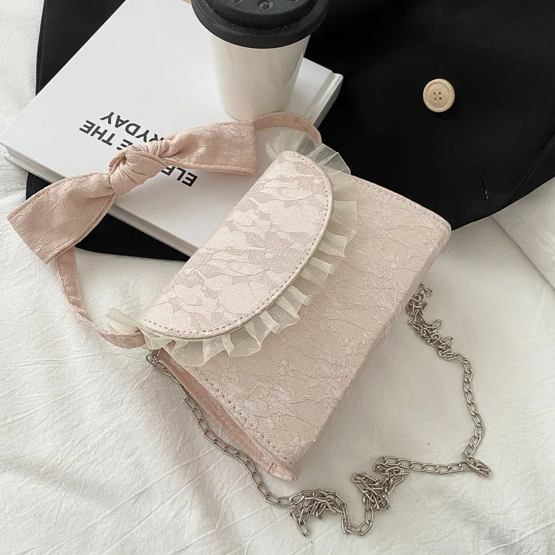 Lace Bowknot Shoulder Bag Small Wallet Female Party Handbag