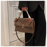 Vintage Silk Scarf Tote Bag PU Leather Women Handbag