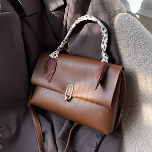 Vintage Silk Scarf Tote Bag PU Leather Women Handbag