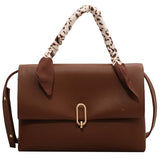 Vintage Silk Scarf Tote Bag PU Leather Women Handbag