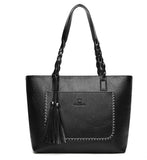 Vintage Tassel Handbag Brown Leather Shoulder Bag Women Ladies Retro Tote Large