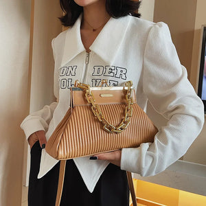 Women Chain Clutch Shoulder Bag Handbag Pleated Crossbody Bag