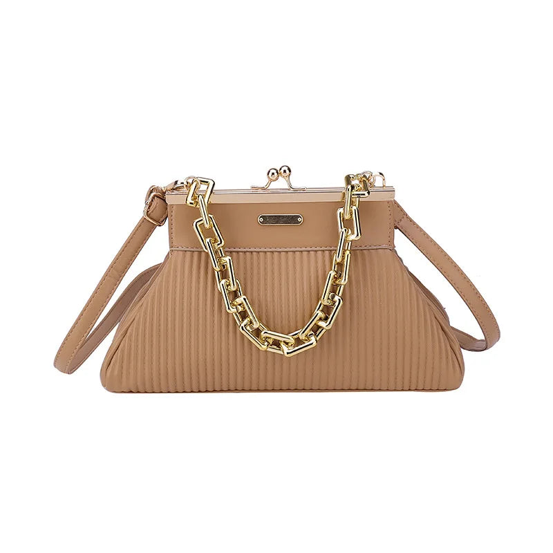 Women Chain Clutch Shoulder Bag Handbag Pleated Crossbody Bag