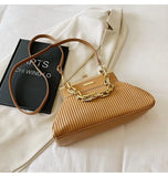 Women Chain Clutch Shoulder Bag Handbag Pleated Crossbody Bag