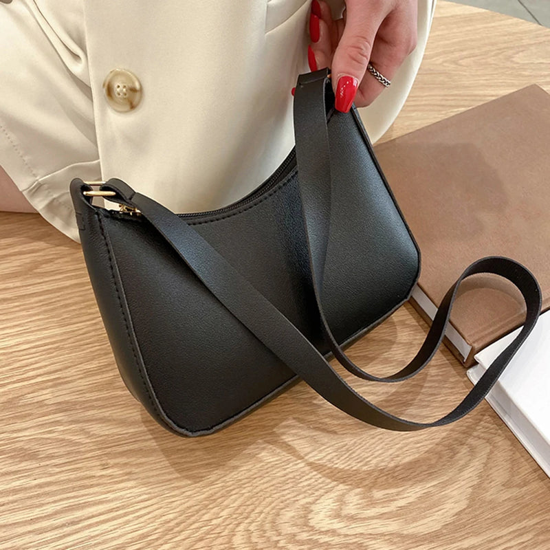 Women Half Moon Shoulder Bag Soft PU Leather Bucket Bag