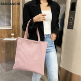 Women Pleated PU Handbags Large Capacity Tote Bags Solid Striped Travel Bag