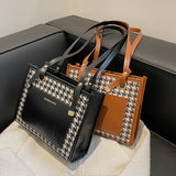 Women Shoulder Bags PU Houndstooth Pattern Handbags for Daily Travel
