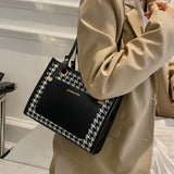Women Shoulder Bags PU Houndstooth Pattern Handbags for Daily Travel