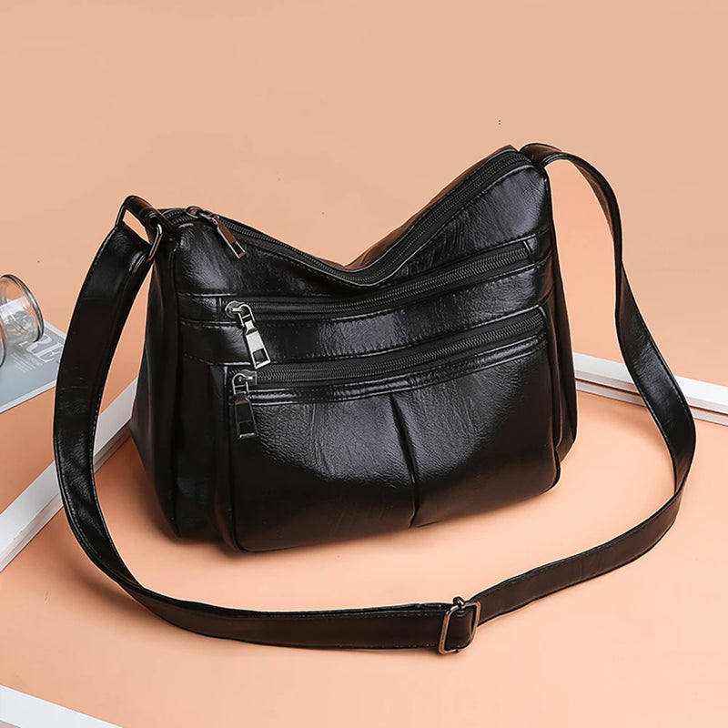 Women Soft PU Leather Crossbody Bag Large Capacity Tote Shoulder Bag