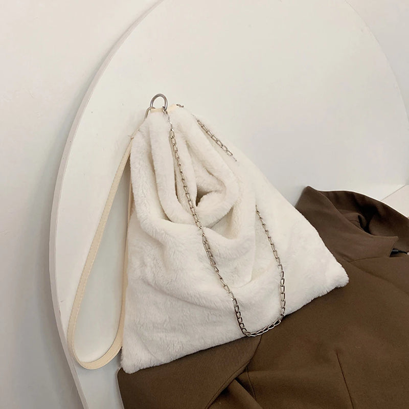 Winter Plush Bucket Bag Faux Fur Shopping Bag Large Capacity