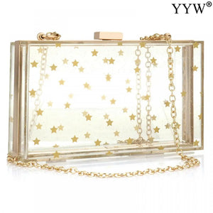 Women Star Acrylic Clutch Bag Box Bag Shoulder Sequined Transparent For Ladies