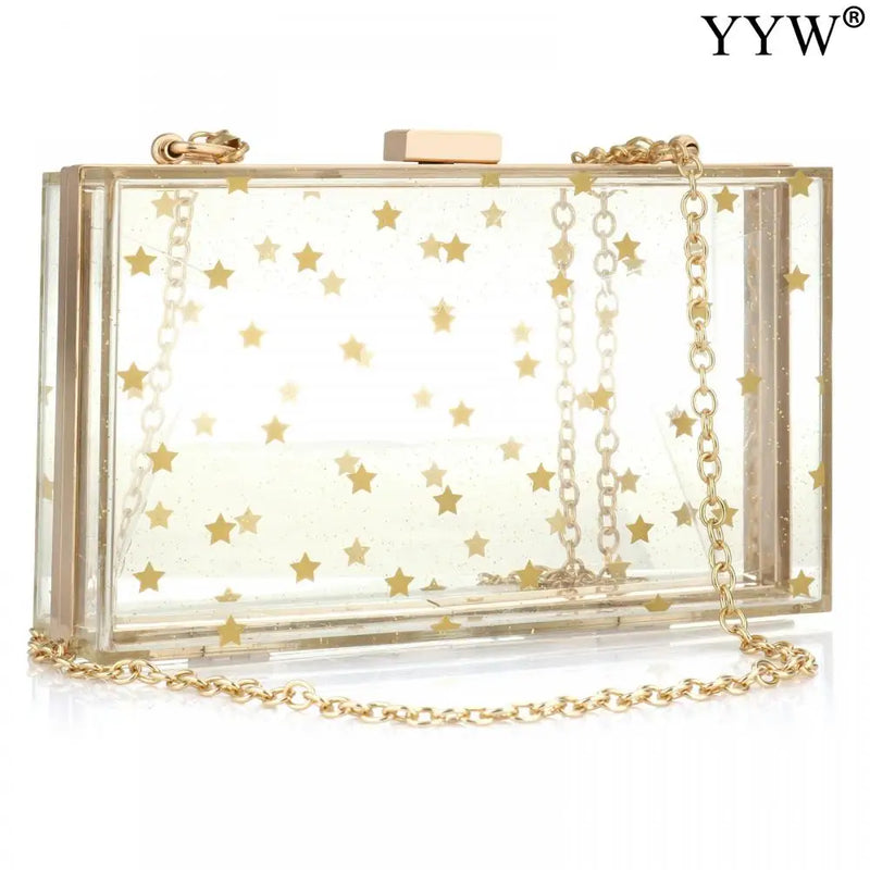 Women Star Acrylic Clutch Bag Box Bag Shoulder Sequined Transparent For Ladies