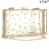 Women Star Acrylic Clutch Bag Box Bag Shoulder Sequined Transparent For Ladies