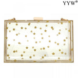 Women Star Acrylic Clutch Bag Box Bag Shoulder Sequined Transparent For Ladies