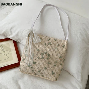 Fashion Straw Shoulder Bag Knitted Beach Handbag