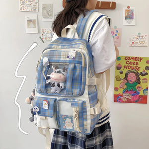 Plaid Backpack Waterproof School Bags Lightweight Travel Rucksack