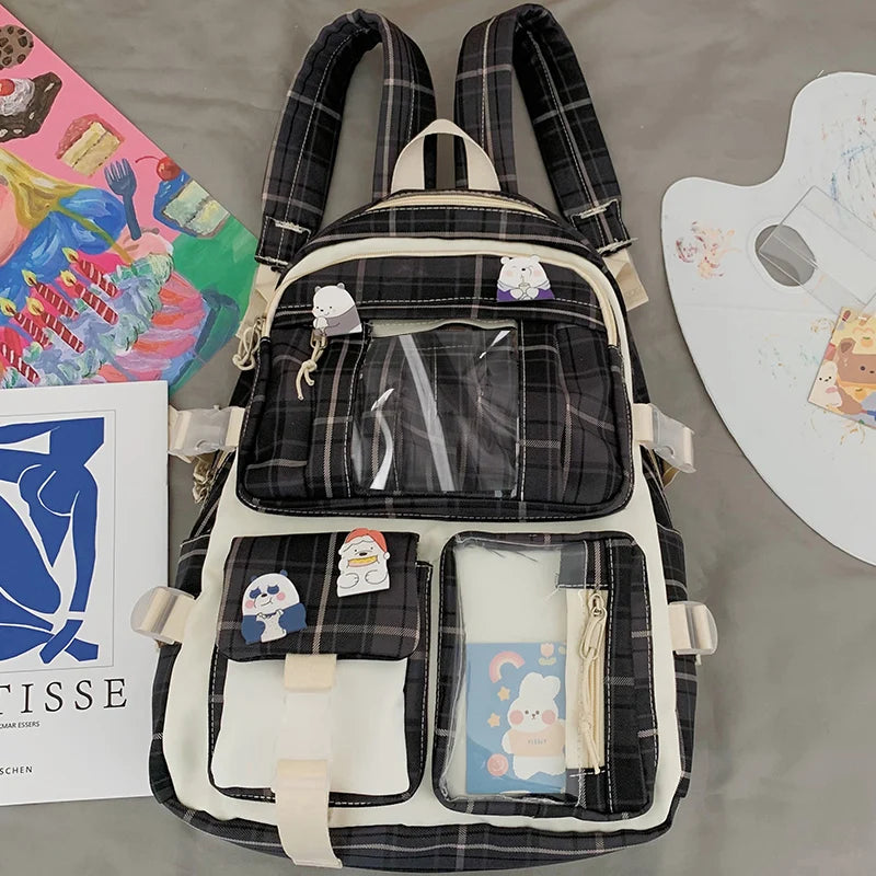 Plaid Backpack Waterproof School Bags Lightweight Travel Rucksack