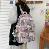 Plaid Backpack Waterproof School Bags Lightweight Travel Rucksack