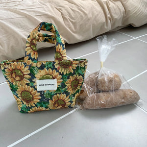 Embossed Flower Handbags for Women Portable Canvas Storage Bags