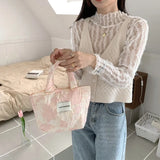 Embossed Flower Handbags for Women Portable Canvas Storage Bags