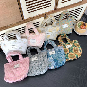 Embossed Flower Handbags for Women Portable Canvas Storage Bags