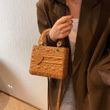 Embossed Leather Shoulder Bag Mini Crossbody Classic Square Bolsos