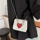 Embossed Chain Small Square Bag - Solid Colour Love Handheld Shoulder Bag