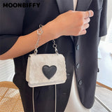 Embossed Chain Small Square Bag - Solid Colour Love Handheld Shoulder Bag