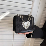Embossed Chain Small Square Bag - Solid Colour Love Handheld Shoulder Bag