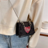 Embossed Chain Small Square Bag - Solid Colour Love Handheld Shoulder Bag