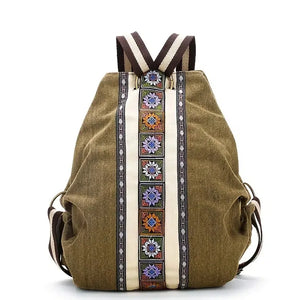 Embroidered Canvas Backpack, Women's Niche Bucket Bag