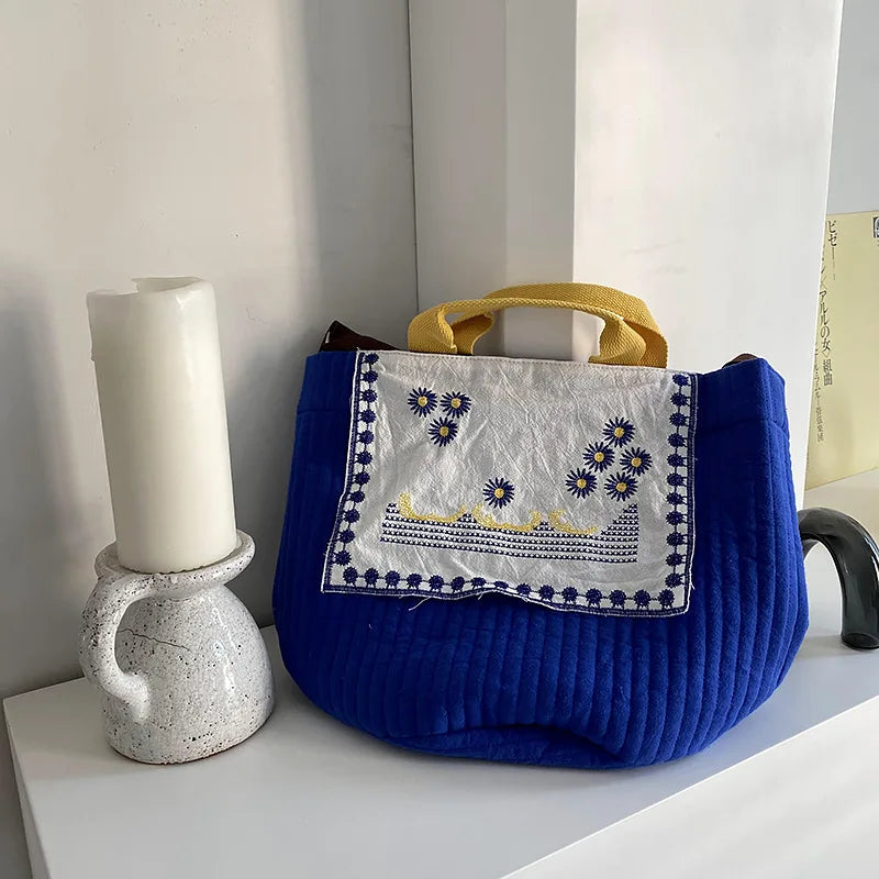 Vintage Embroidered Cotton Shoulder Bag Women