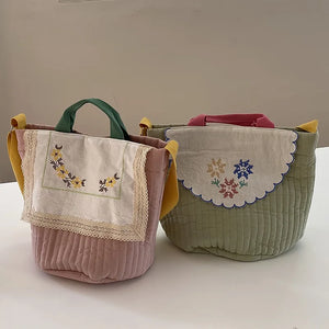 Vintage Embroidered Cotton Shoulder Bag Women