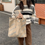 Embroidered Hello Letters Handbag Print Canvas Tote