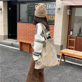 Embroidered Hello Letters Handbag Print Canvas Tote