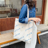 Embroidered Hello Letters Handbag Print Canvas Tote