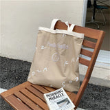 Embroidered Hello Letters Handbag Print Canvas Tote