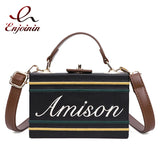 Embroidered Letter Box Style Purses Crossbody Bag Vintage Tote Bag