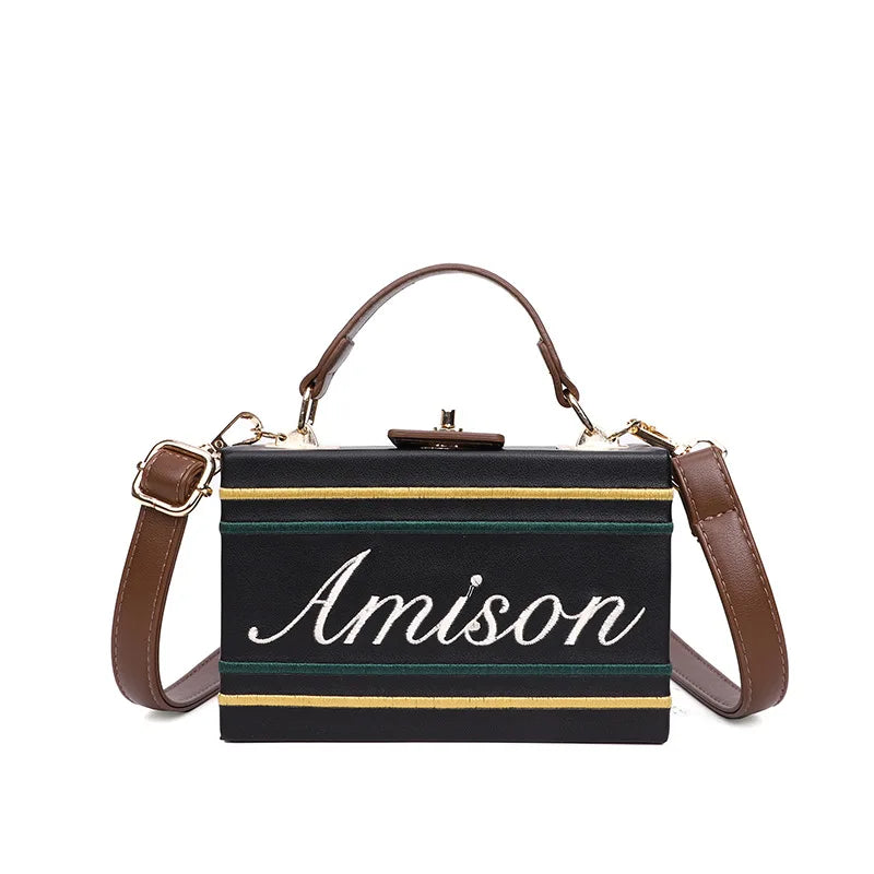 Embroidered Letter Box Style Purses Crossbody Bag Vintage Tote Bag