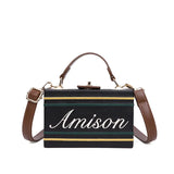 Embroidered Letter Box Style Purses Crossbody Bag Vintage Tote Bag