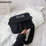 Embroidered Letters Canvas Small Bag Female Candy Small Fresh Shoulder Bag