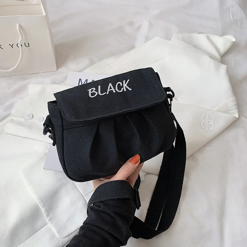 Embroidered Letters Canvas Small Bag Female Candy Small Fresh Shoulder Bag
