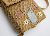 Embroidered Double Shoulder Straw Bag