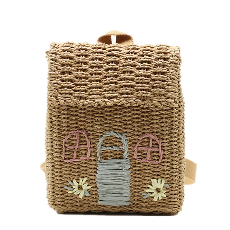Embroidered Double Shoulder Straw Bag