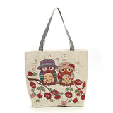 Owl Pattern Shoulder Bag Canvas Handbag for College Students